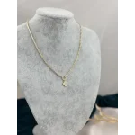 İthal Seri Yarım Suyolu Taşlı Yonca Detay Gold Kolye