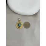 22 Ayar Dalgalı Çerçeve Firuze Kolye Ucu