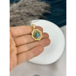 22 Ayar Dalgalı Çerçeve Firuze Kolye Ucu