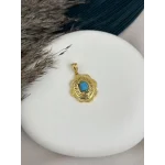 22 Ayar Dalgalı Çerçeve Firuze Kolye Ucu