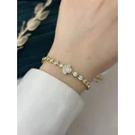 14K Gold Taşlı Çiçek Detay Vip Suyolu (17+2 cm)