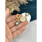 Taşlı Siyah Detaylı Trend Küpe