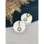 Taşlı Siyah Detaylı Trend Küpe