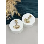 Sallantılı Taşlı Yaprak XP Küpe (Bakır Renk)