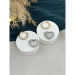 Çift Renk Full Taşlı Kalp Charmlı XP Küpe (Bakır-Gümüş)