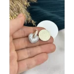 Çift Renk Full Taşlı Kalp Charmlı XP Küpe (Bakır-Gümüş)