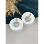 Çift Renk Full Taşlı Kalp Charmlı XP Küpe (Bakır-Gümüş)