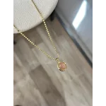 Ezme Pullu Zincir Pembe Taşlı Vintage Kolye (55 cm)
