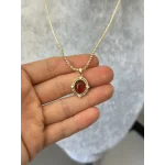 Ezme Pullu Zincir Bordo Taşlı Vintage Kolye (55 cm)