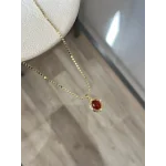 Ezme Pullu Zincir Bordo Taşlı Vintage Kolye (55 cm)