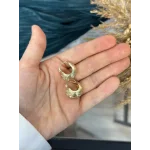 Bombeli Çizgi Dokulu Taşlı Halka Küpe (Hafif yapılıdır)