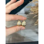 Bombeli Çizgi Dokulu Taşlı Halka Küpe (Hafif yapılıdır)