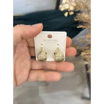 Bombeli Çizgi Dokulu Taşlı Halka Küpe (Hafif yapılıdır)