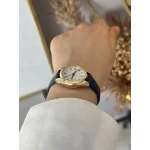 Lacivert Deri Kordon Yuvarlak-Köşeli Saat