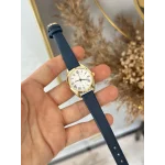 Lacivert Deri Kordon Yuvarlak-Köşeli Saat