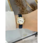 Lacivert Deri Kordon Yuvarlak-Köşeli Saat