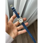 Lacivert Deri Kordon Yuvarlak-Köşeli Saat