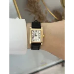 Siyah Deri Kordon Dikdörtgen Saat