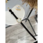 Siyah Deri Kordon Zarif Yuvarlak Saat