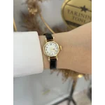 Siyah Deri Kordon Zarif Yuvarlak Saat