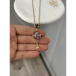 Mineli Mor Taşlı İşçilikli Sallantılı Açılır Kapaklı Kolye 50+5 cm)