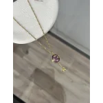 Mineli Mor Taşlı İşçilikli Sallantılı Açılır Kapaklı Kolye 50+5 cm)