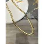 Çelik İkili Mineli Renkli İtalyan Kolye (40+5 cm)