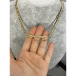 Çelik İkili Mineli Renkli İtalyan Kolye (40+5 cm)