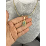 Çelik Turkuaz Taşlı Yaprak Kolye (40+5 cm)