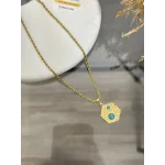 Çelik Turkuaz Taşlı Altıgen Kolye (40+5 cm)