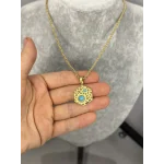 Çelik Turkuaz Taşlı Altıgen Kolye (40+5 cm)