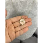 Çelik Pembe Mineli İncili Vintage Kolye (40+5 cm)