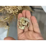 Gold İncili Taşlı Gül Broş