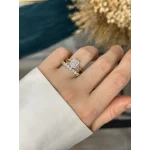 14 Ayar Kaplama İkili Tam Tur-Baget Tek Taşlı Yüzük