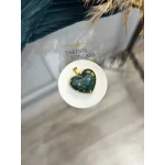 Malakit Taşı Doğal Taş Kalpli Çelik Kolye Ucu