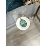 Turkuaz Taşı Doğal Taş Oval Model Çelik Kolye Ucu