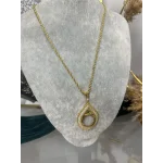 22 Ayar Yarım Altınlık Yeşil Taşlı Kolye (50 cm