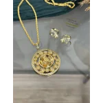 22 Ayar Çiçekli Tugra Kolye ve Celik Küpe Kombini