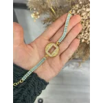 Yuvarlak Gram Altınlık Mavi Baget Bileklik (17.5+3 cm)