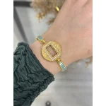 Yuvarlak Gram Altınlık Mavi Baget Bileklik (17.5+3 cm)