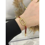 Gram Altınlık Dikdörtgen Kırmızı Baget Bileklik (17.5+3 cm)