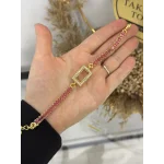 Gram Altınlık Dikdörtgen Pembe Baget Bileklik (17.5+5 cm)