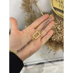 Gram Altınlık Dikdörtgen Mor Baget Bileklik (17.5+3 cm)