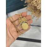 Yarım Altınlı Çelik Zincirli Fiyonk Kolye