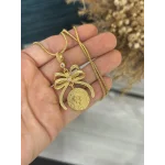 Çeyrek Altınlı Çelik Zincirli Fiyonk Kolye