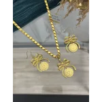 Çeyrekli Fiyonk Arpa Kolye-Küpe Set (60 cm)