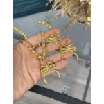 Çeyrekli Fiyonk Arpa Kolye-Küpe Set (60 cm)