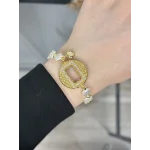 Yuvarlak Gram Altınlık Yassı İncili Kalpli Bileklik