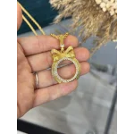 Yarım Altın Kasalı Burgu Zincirli Fiyonk Kolye (60 cm)