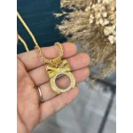 Çeyreklik Geniş Hasır Kulplu Burgu Zincir Fiyonk Kolye (60 cm)